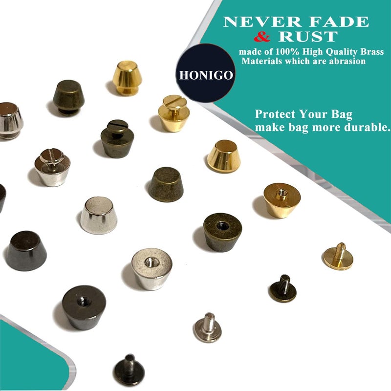 honigo 16 Pack 4 Color Rivets Stud Handbag Purse Feet 1/2 inch Flat Head Metal Solid Brass Studs Screw Back Feet 12mm Buckle Spikes Leathercraft for Leather Bag Totes DIY Craft - Image 5